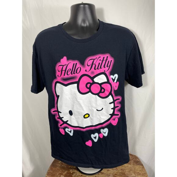 Hello Kitty Pink Airbrush Graphic Tee Black Shirt Size S - Picture 1 of 6